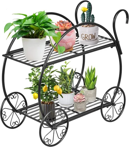 S AFSTAR Soporte de metal para plantas, estante de carrito de jardín de dos niveles para interiores y exteriores, hogar, jardín, patio, estilo