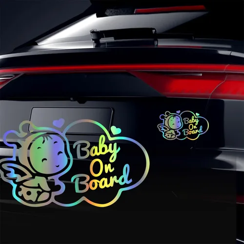 Vista 13 de 2 calcomanías reflectantes para niños a bordo, para mantener la distancia, calcomanías de advertencia de seguridad para automóvil (plata cepillada)