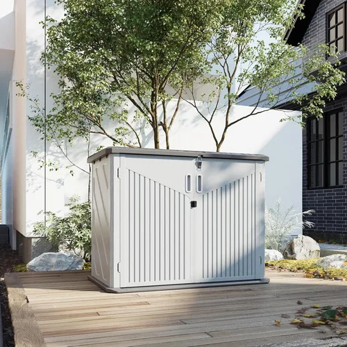 Vista 11 de Aoxun Cobertizo de almacenamiento para exteriores, 64 pies cúbicos, cobertizos verticales de almacenamiento al aire libre con piso, gabinete