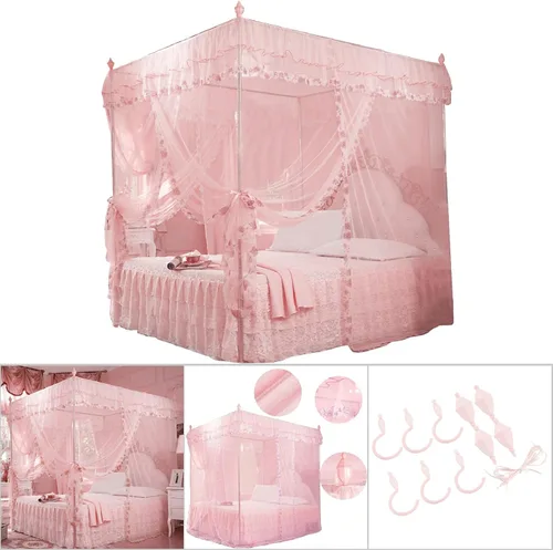 Vista 4 de Haofy Red de lujo con 3 aberturas laterales de princesa, 4 esquinas, cortina de cama para dormitorio (120 x 200 x 200/)