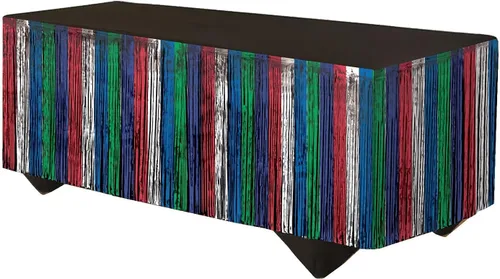 Vista 6 de Forum Novelties - Falda de mesa con flecos de oropel, 144 x 29 pulgadas, rojo/plateado/azul