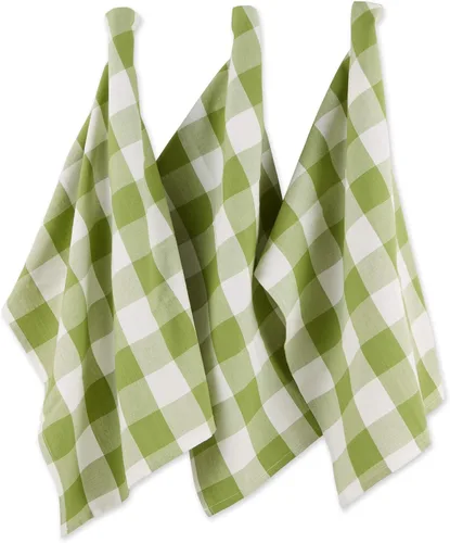 DII Buffalo Check Kitchen Collection, juego de toallas de cocina estilo granja clásico, 20x30 pulgadas, verde antiguo, 3 piezas