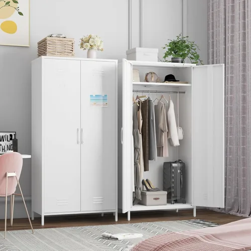 Vista 10 de Steehoom Armoire Wardrobe Closet, Metal Storage Clothes Cabinets Locker with Doors Tall Freestanding Armoire Wardrobes for Bedroom Hanging Clothes