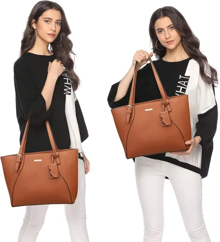 Vista 6 de Juego de 4 piezas bolsa grande con asa superior, bolsa de hombro, bolsa de mano y cartera de estilo moderno para mujer