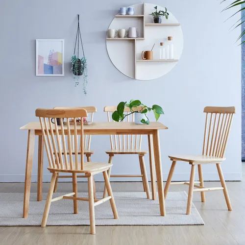 Vista 6 de Livinia Canberra 47.2" Mesa de comedor rectangular de madera/Mesa de cocina de roble malayo moderno de mediados de siglo (roble natural) Solo mesa