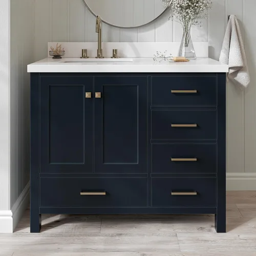 Vista 61 de ARIEL Cambridge - Mueble de baño con lavabo de 42 pulgadas, madera maciza, encimera de cuarzo blanco puro de 1.5 pulgadas, fregadero rectangular