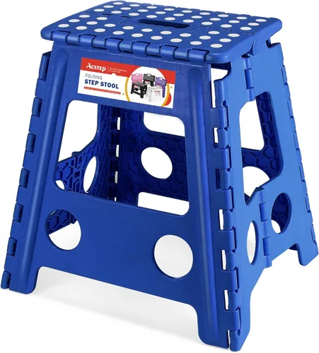 Vista 19 de ACSTEP Taburete plegable de 9 pulgadas, capacidad de 300 libras, taburete antideslizante con asa, taburetes plegables de plástico para niños, Negro