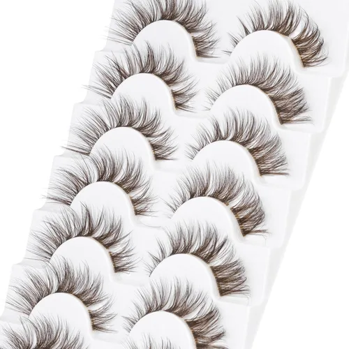 Vista 5 de 7 pares de pestañas postizas individuales esponjosas de visón - Extensiones de pestañas postizas de aspecto natural marrón