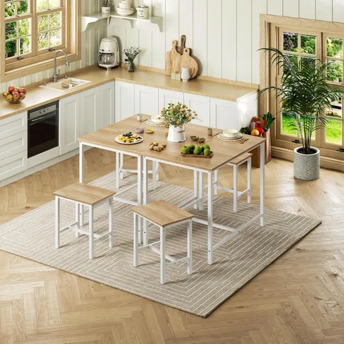 Vista 2 de HOOBRO juego de mesa de comedor industrial de 3 piezas, mesa de cocina, comedor para ahorrar espacio para la cocina, comedor, espacio pequeño