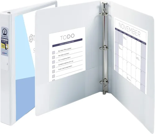 Vista 5 de AVERY Economy View - Carpeta de 3 anillas, anillos redondos de 1 pulgada, 1 carpeta blanca (21085)