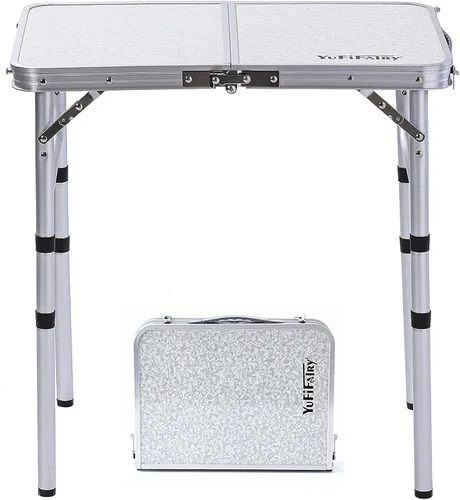 YUFIFAIRY Pequeña mesa plegable portátil, mesa de campamento plegable de 24 pulgadas de largo x 16 pulgadas de ancho con 3 alturas ajustables,