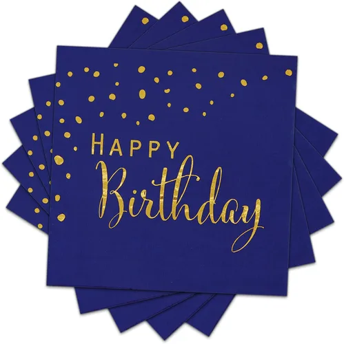 Vista 10 de DYLIVeS Servilletas de feliz cumpleaños, servilletas de papel de aluminio negro y dorado, servilletas de papel desechables para cena, picnic