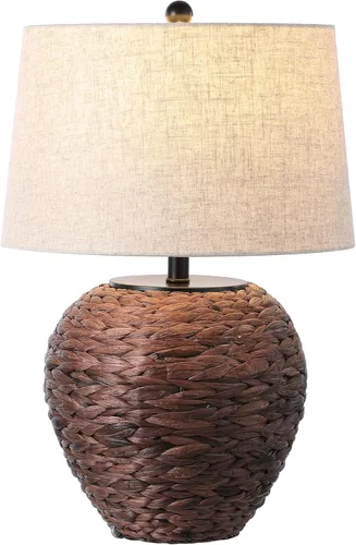 Vista 9 de JONATHAN Y JYL6501A Alaro 24.5" lámpara de mesa LED con cesta de hoja de plátano estilo costero, cabaña, industrial, para mesita de noche