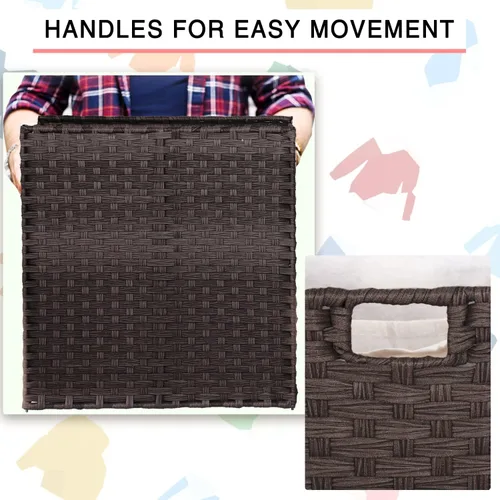 Vista 2 de Cestas de mimbre para la ropa sucia, cesta de lavandería con tapa, 110L, tejida a mano, cesta de lavandería de ratán de 2 secciones, con bolsas