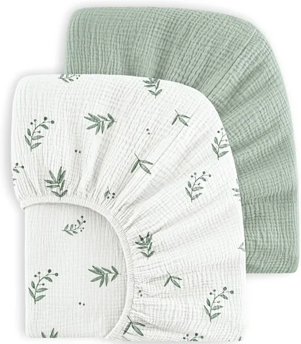 Vista 12 de Bearmoss Sábanas de muselina para mini cuna para Pack N Play - 100% algodón - 38"x26" Sábanas suaves y transpirables para corralito y cuna de bebé