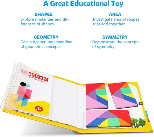 Vista 6 de Vanmor Rompecabezas de Tangram de viaje, 3 juegos de tangram magnético con solución 240, bloques de patrón de forma Montessori, rompecabezas