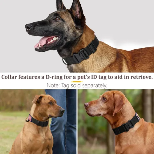 Vista 5 de Collar Táctico de Servicio Pesado para Perro Ajustable de Nailon para Mascotas Hebilla de Liberación Rápida con 2 Anillos en D con Parche para Negro