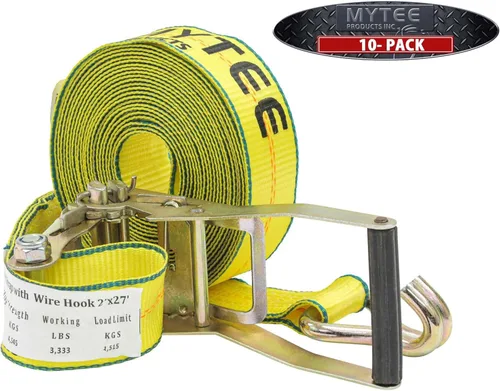 Vista 5 de Mytee Products Correas de amarre de trinquete con gancho de alambre, correa de trinquete de 2 pulgadas x 27 pies 10,000 libras de resistencia a
