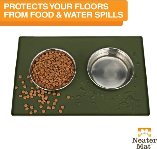 Vista 60 de Neater Pet Brands Neater Mat Tapete de comida para gatos y perros, mantel individual de silicona impermeable y sin BPA con borde elevado para debajo