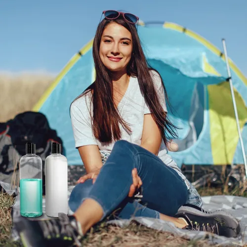 Vista 7 de Peohud Paquete de 20 botellas vacías de plástico transparente de 16 onzas con tapas abatibles con tapa de disco, botellas de champú recargables