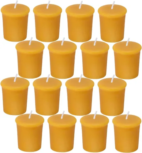 Vista 8 de 4 velas votivas de cera de abeja pura, sin perfume, naturalmente ligeramente perfumadas a miel, 15 horas de tiempo de combustión cada una (blanco)
