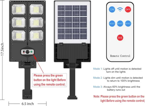 Vista 6 de Luces solares de 150 W impermeables para exteriores, 8000 lúmenes, luces solares LED de inundación, sensor de movimiento al aire libre con control