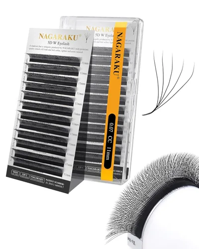 Vista 379 de NAGARAKU Extensión de pestañas en forma de W 3D con volumen en racimo, abanico prefabricado, pestañas postizas de visón sintético mate negro