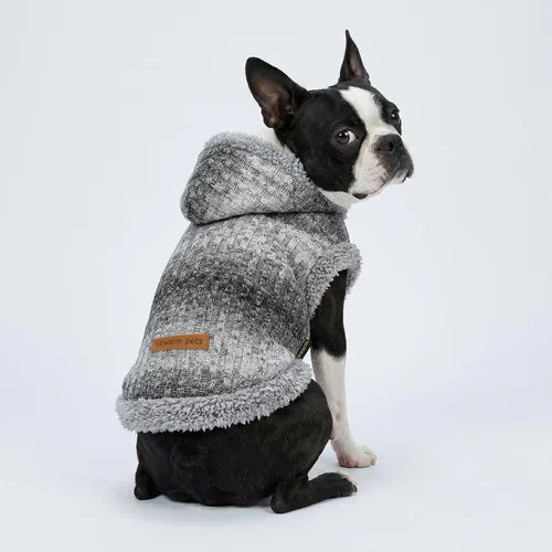 Vista 3 de Fitwarm Suéter mullido para perro, ropa de invierno de punto para perros pequeños, niños y niñas, atuendo con capucha para gatos y mascotas, gris