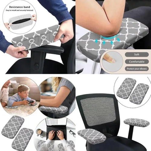 Vista 5 de 4-Piece Office Chair Covers Stretchable Grey Office Chair Arm Covers Desk Chairs Seat Slipcovers with Armrest Pads for Home Computer Gaming Chairs