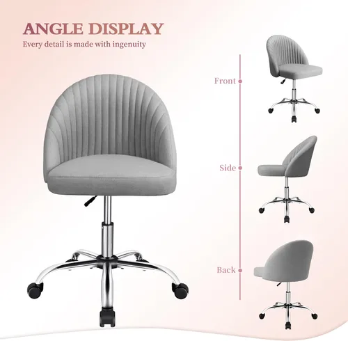 Vista 6 de JUMMICO Silla de escritorio para oficina en casa, silla de tocador, tapizada, ajustable, con respaldo medio, giratoria, sin brazos, sillas de Gris