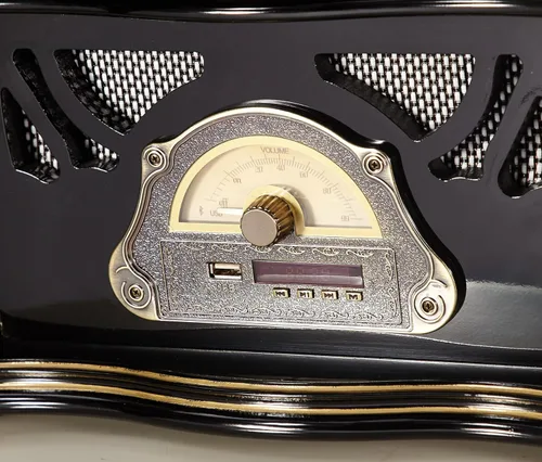 Vista 4 de Gramófono vintage con salida Bluetooth, tocadiscos vintage, tocadiscos retro para discos de vinilo de 7, 9, 12 pulgadas, 3 velocidades, alta Negro