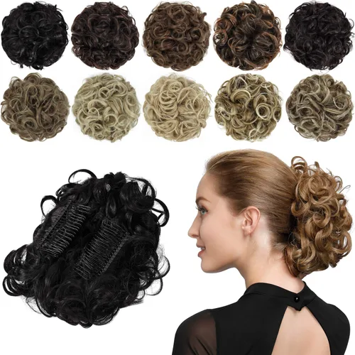 Vista 8 de Rose bud Postizo de Moño Rizado Extensiones de Moño Coletero Peinado Recogido Peinetas Sintéticas en Moño Desordenado Postizo de Cabello para 12#