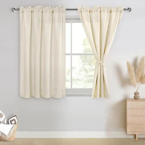 Vista 8 de JIUZHEN 2 paneles de cortinas de lino sintético para dormitorio, bolsillo para barra de cortina, semitransparentes de 63 pulgadas de largo, cortinas