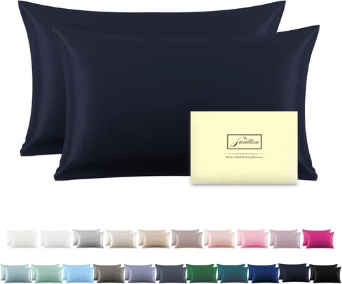 Vista 23 de Funda de almohada de seda para cabello y piel, suave, transpirable y sedosa 100% seda Queen, juego de 2, fundas de almohada de seda de morera