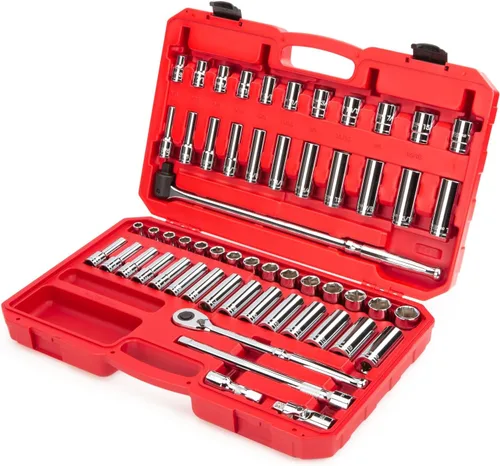 Vista 2 de TEKTON Juego de llaves de vaso y trinquete de 6 puntos poco profundos y profundos de 1/2 pulgada con estuche, 57 piezas