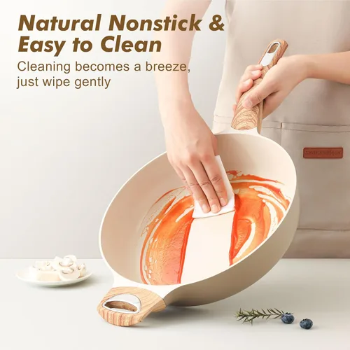 Vista 4 de SENSARTE Sartén antiadherente de cerámica con tapa, sartén grande de 12 pulgadas, sartén profunda de 5 cuartos de galón, sartén de inducción, sartén