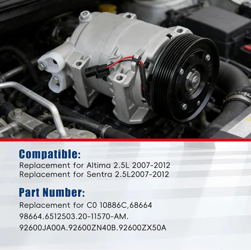 Vista 7 de waltyotur Reemplazo de Compresor de A/C AC para Nissan Altima 2007-2012, Nissan Sentra 2.5L 2007-2012 CO 10886C 92600JA00A