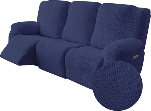 Vista 29 de Genina Funda para Silla Reclinable, Fundas Elásticas para Sillas Reclinables, Fundas para Sofá Reclinable con Rayas Jacquard, Fundas para Sofá