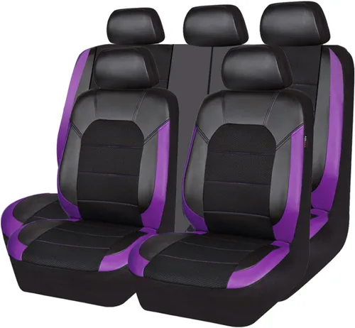 Vista 14 de CAR PASS Fundas de cuero para asientos de automóvil, juego completo universal transpirable para mujeres lindas y con estilo, esponja compuesta súper