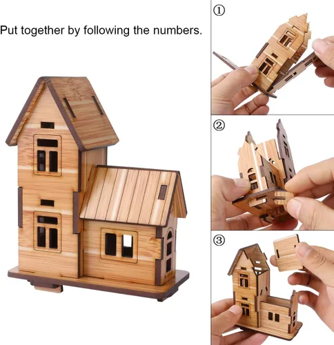 Vista 5 de Rompecabezas de madera 3D, mini kit de casa de modelo de bricolaje, juguetes educativos, rompecabezas de regalo para niños y adultos
