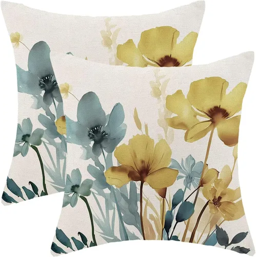 Vista 20 de AEIOAE Fundas de almohada florales de primavera de 18 x 18 pulgadas, juego de 2, fundas de almohada decorativas de flores en acuarela en negro