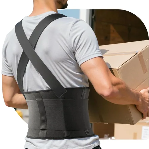 Soporte de espalda de trabajo para hombres y mujeres, cinturón de apoyo ajustable para la parte inferior de la espalda con tirantes para aliviar el