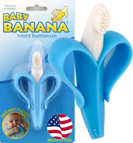 Vista 2 de Cepillo de dientes con forma de plátano para bebé, Azul