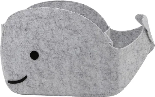 Vista 9 de Cesta de almacenamiento de fieltro con forma de ballena plegable y conveniente organizador de caja con asas de transporte para el hogar, dormitorio