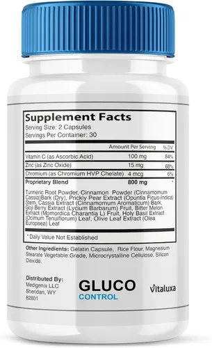 Vista 7 de Paquete de 2 cápsulas de control de gluco, cápsulas de suplemento GlucoControl Advanced Máxima Fuerza, Fórmula premium para la salud general