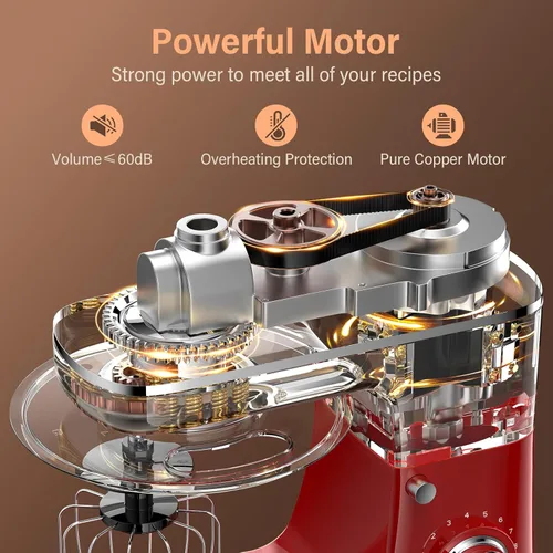 Vista 3 de Honinst Batidora de pie, 3 en 1, 8 velocidades, 660 W, 6.5 cuartos de galón, batidora eléctrica con tazón, gancho para masa, batidor y batidor