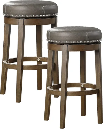 Vista 24 de Lexicon Kenmare - Juego de 2 taburetes giratorios rústicos de 360 grados sin espalda, tapizados de piel sintética, marco de madera maciza, fácil