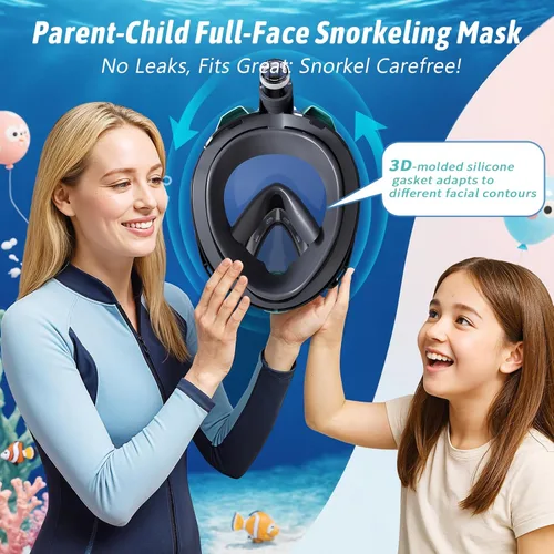 Vista 6 de Greatever G2 Adults Kids Full Face Snorkel Mask 2 Pcs,Snorkeling Gear with Latest Dry Top System,Foldable 180 Degree Panoramic View,Safe