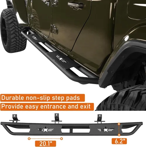 Vista 3 de Hooke Road Estribos Gladiator - Estribos laterales para Jeep Gladiator JT 2020-2026, rieles resistentes para barra Nerf, rieles deslizantes de roca