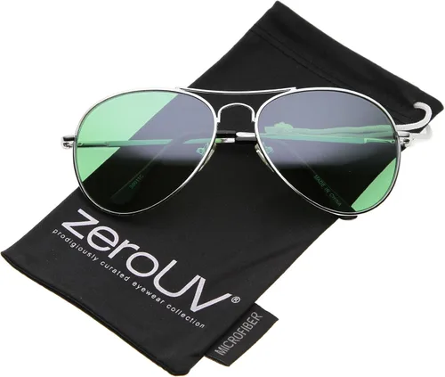 Vista 5 de zeroUV Gafas de aviador de metal plateado premium coloridas con lentes de sol de color Verde